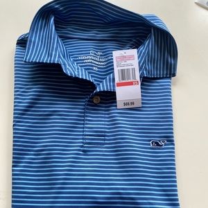 Vineyard Vines Bradley Stripe Performance Polo - Moonshine Ocean Breeze MENS XS